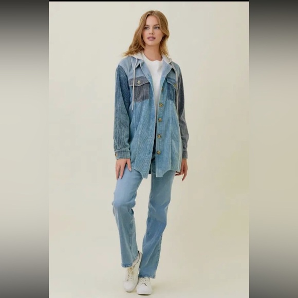 360. Hoodie Jacket Corduroy Washed Color block Blue Mix S, M & L NEW Item NWT - Picture 5 of 8